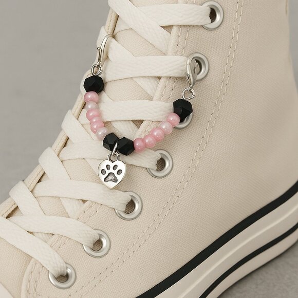 Beaded Shoe Charm – Pink & Black Dog Lover Clip - Picture 1 of 5